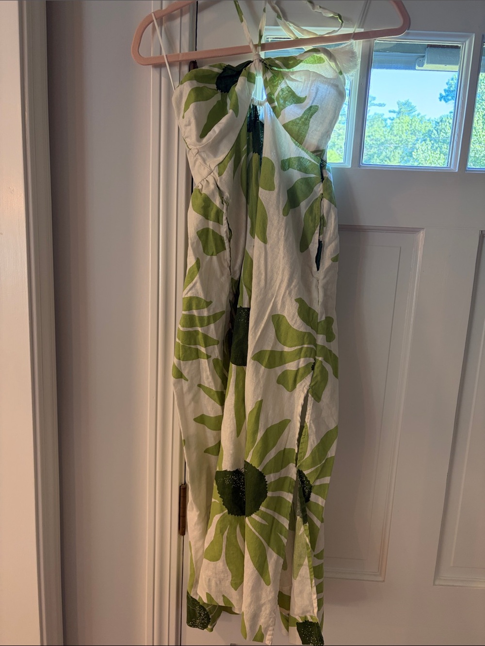 LOFT White Dress with Green Floral Print